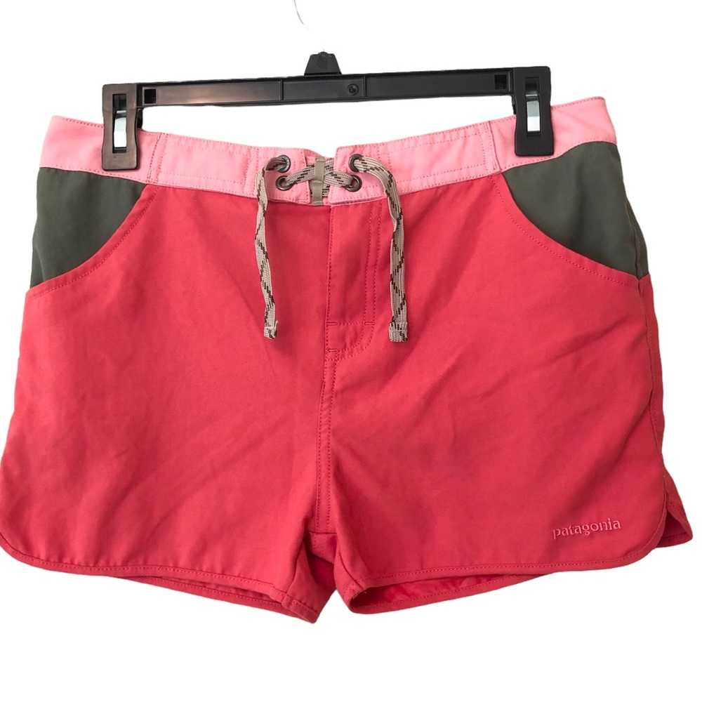 Girls Patagonia Swim Bottom Trunks Shorts Pink Coral Gray Pockets Size 16